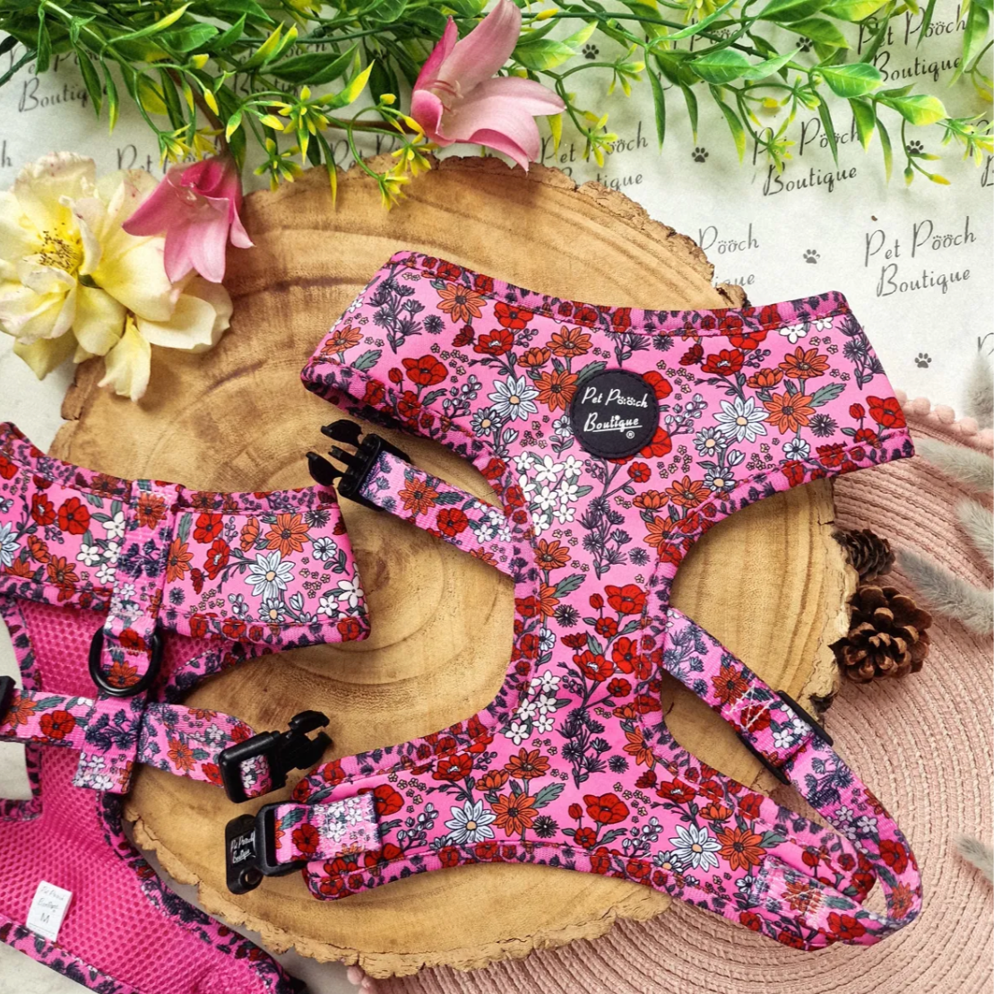Berry Blossom Floral Dog Harness