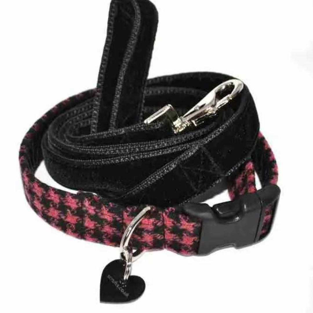 Blackberry Tweed Dog Collar and Velvet Lead Set