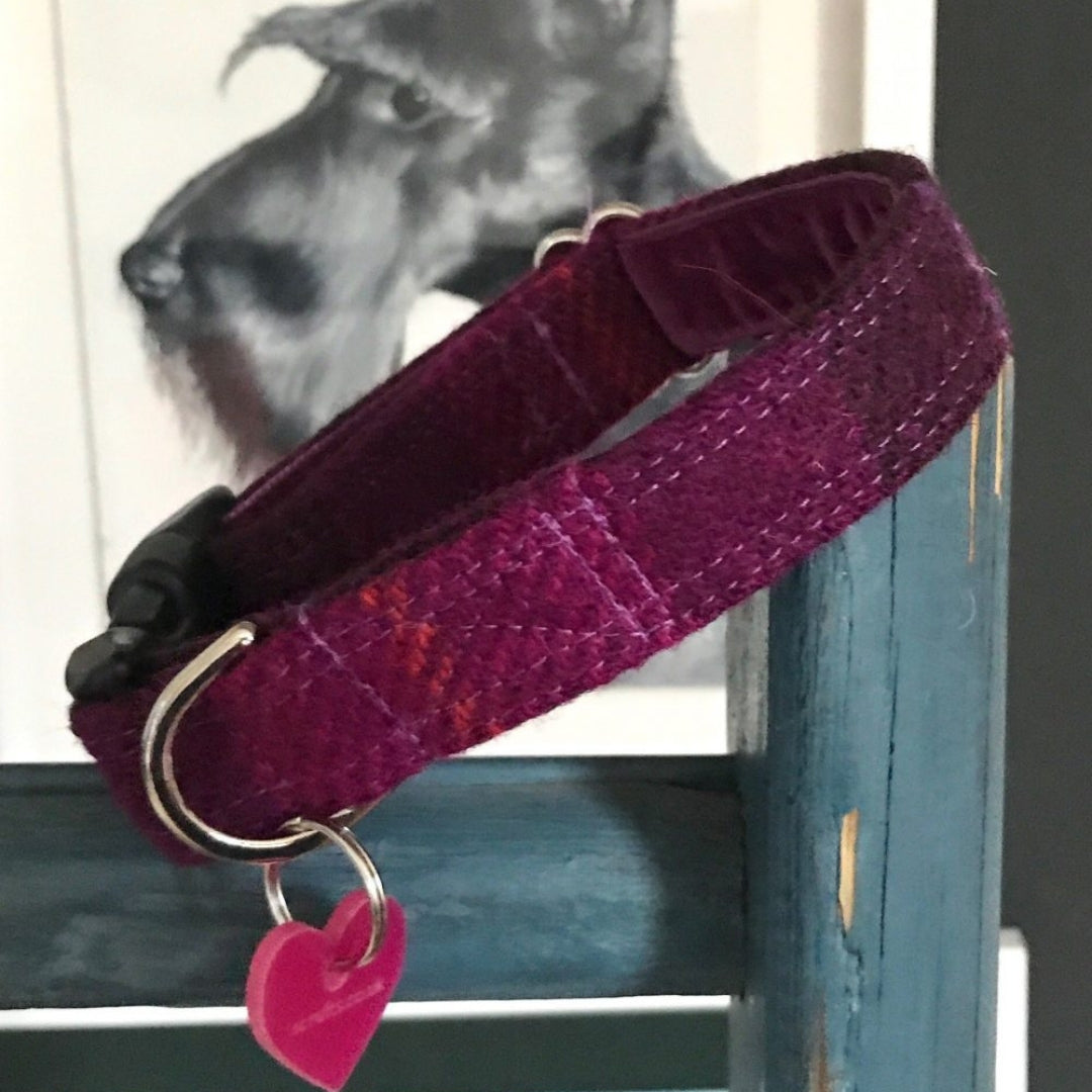 Blackcurrant Velvet Lined Harris Tweed Collar