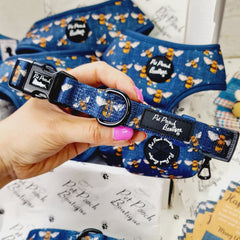 Blue Buzzy Bumble Bee Dog Collar