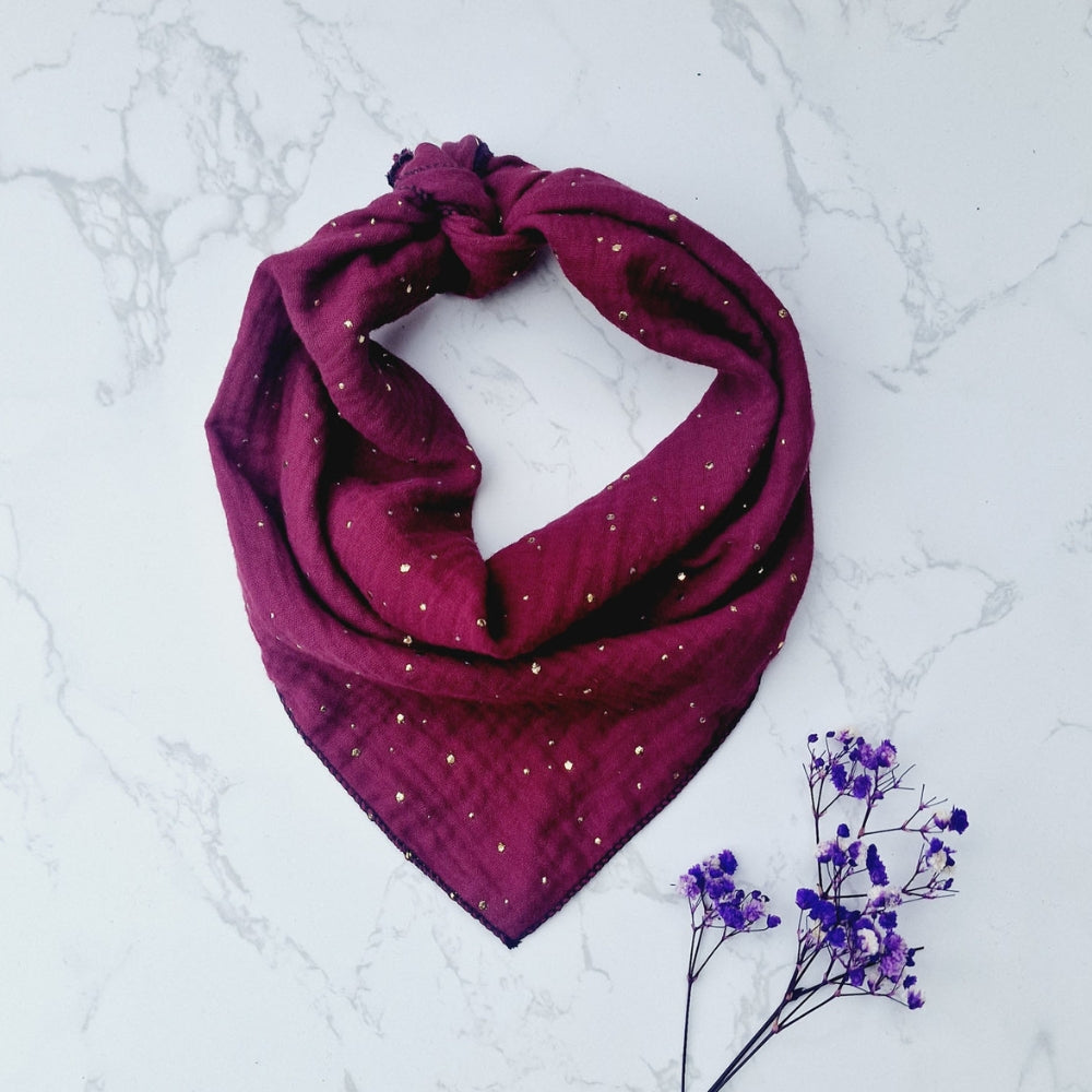 Burgundy Dots Muslin Dog Bandana