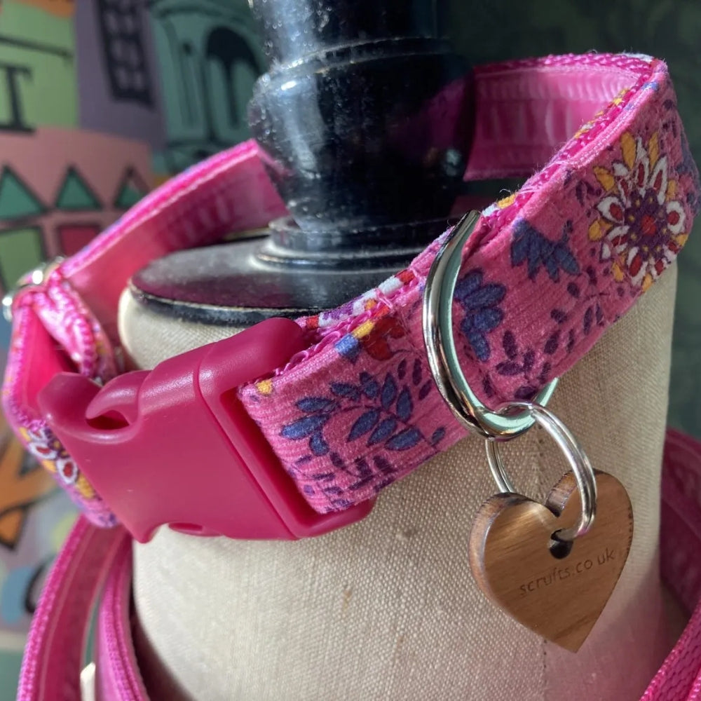 Chelsea Pink Paisley Corduroy Dog Collar