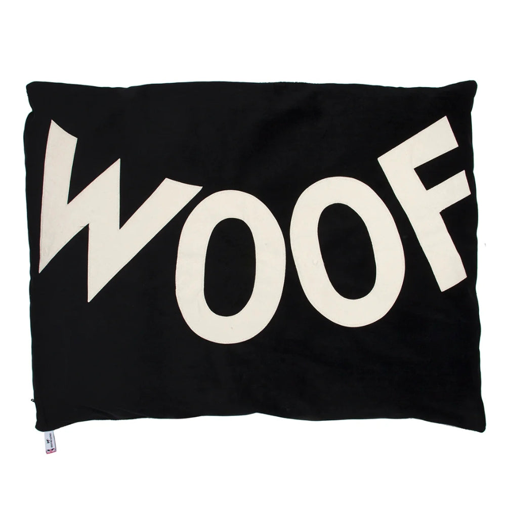 Creature Clothes Big Old Woof Dog Doza Bed In White on Black