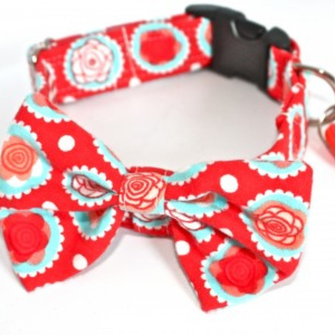 Dahlia Red Bow Tie Designer Dog Collar
