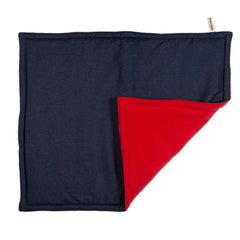 Creature Clothes Padded Dog Blanket in Denim and Red Fleece