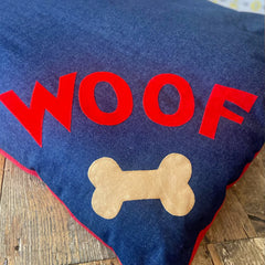 Red On Denim Woof N Bone Dog Bed