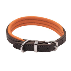 Dogs & Horses Luxury Padded Leather Dog Collar Orange