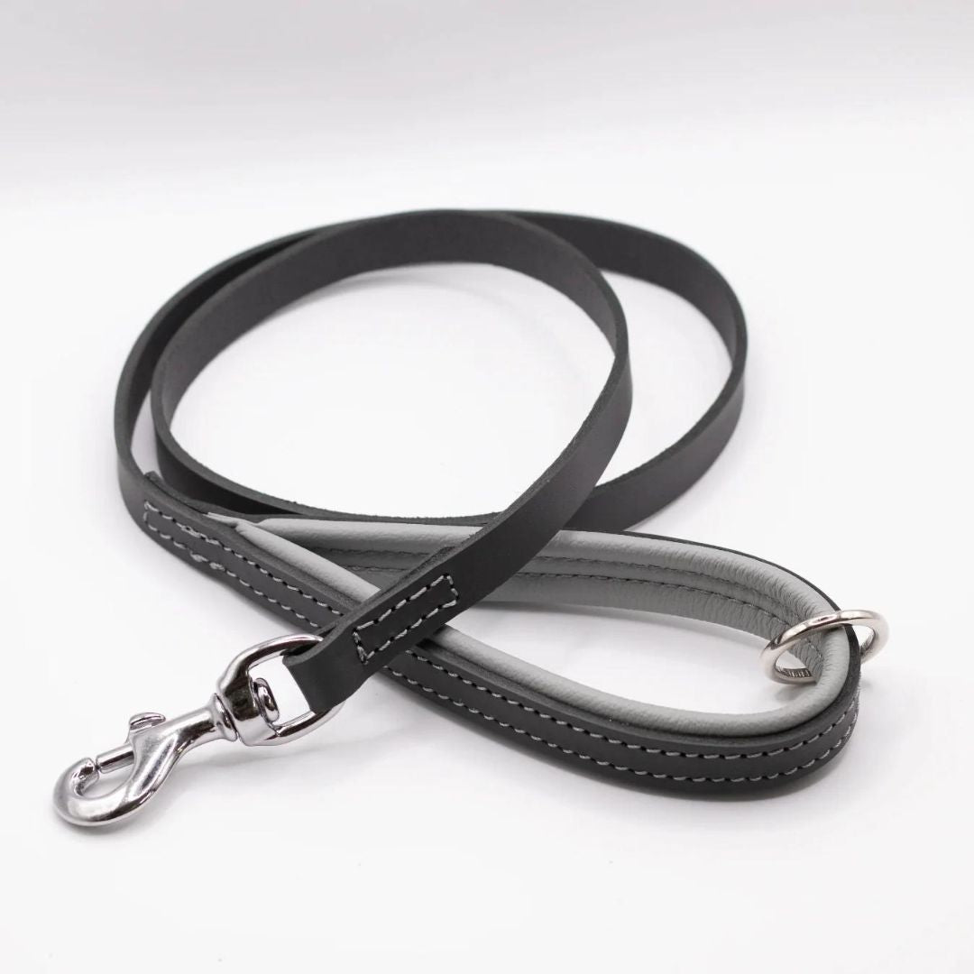 Dogs & Horses Luxury Padded Leather Dog Lead Grey