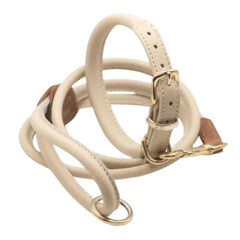 Dogs & Horses Rolled Leather Dog Collar and Lead Set Cream & Brass
