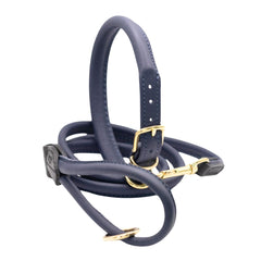 Dogs & Horses Rolled Leather Dog Collar and Lead Set Navy
