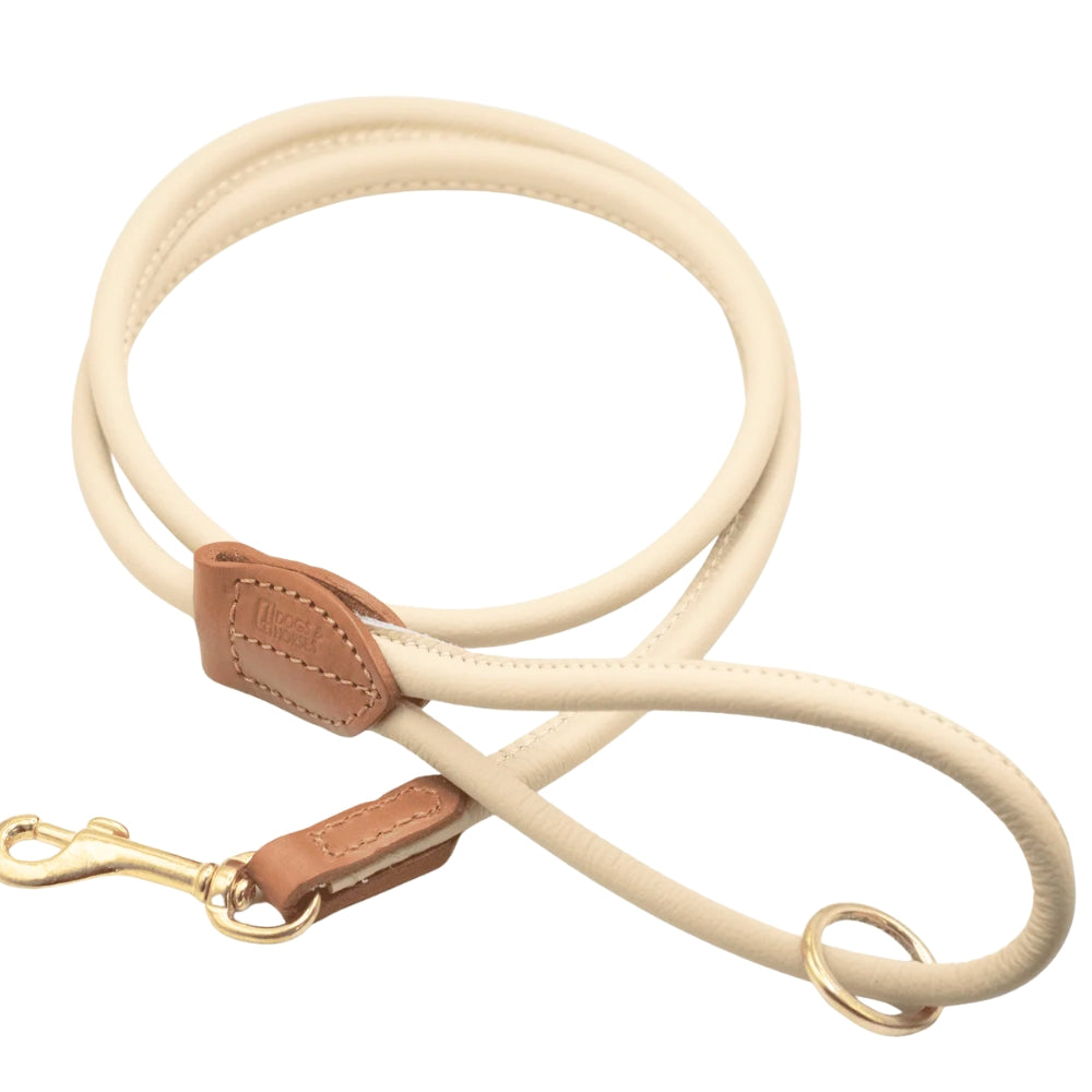 Dogs & Horses Soft Rolled Leather Leads Cream & Brass