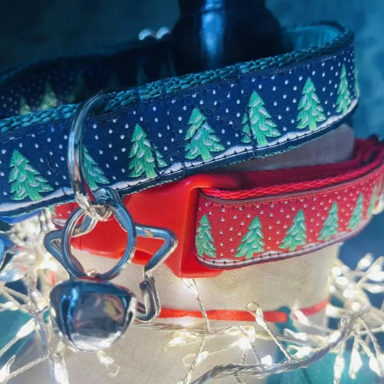Festive Forest Christmas Dog Collar with Velvet Lining
