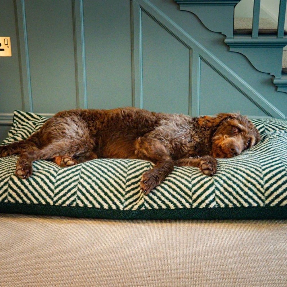 Green Herringbone Sherpa Fleece Deep Duvet Dog Bed