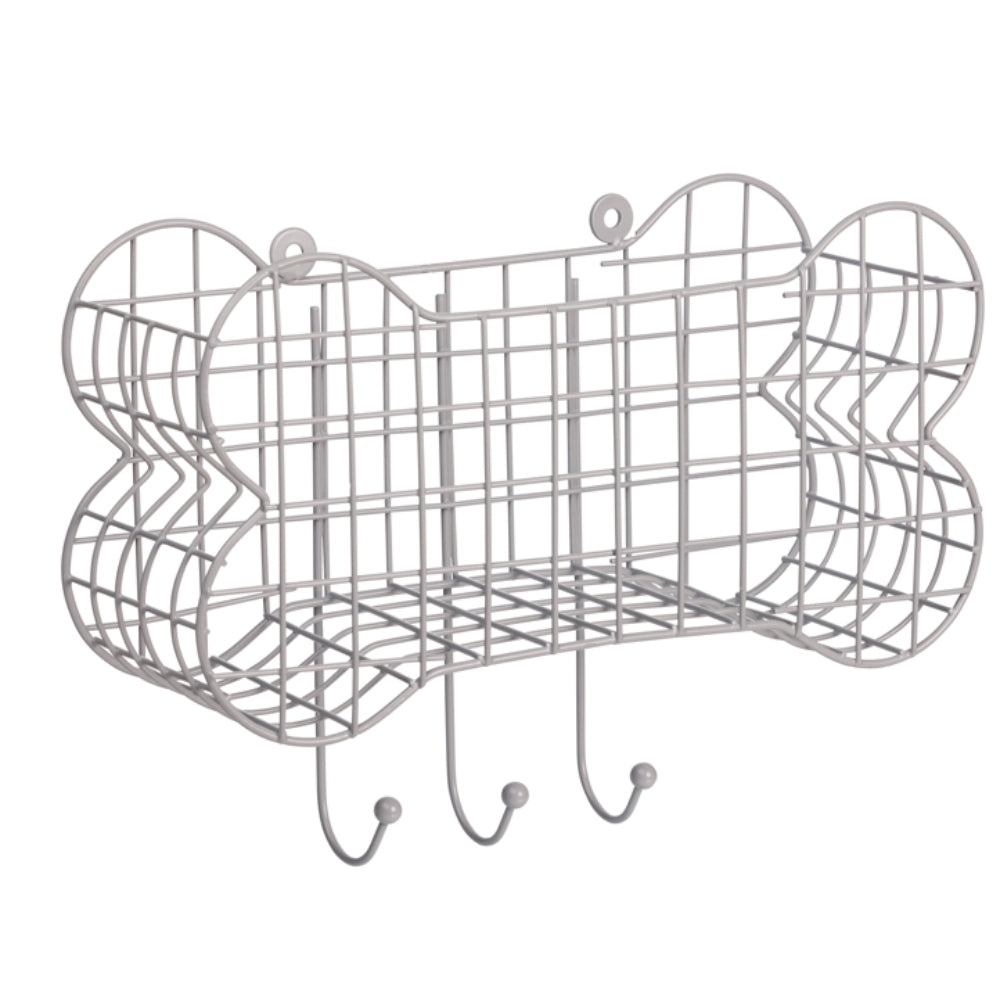Grey Dog Bone Wire Storage Shelf And Lead Hooks by House of Paws