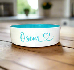 Personalised Heart Font Dog Bowls With Painted Inside