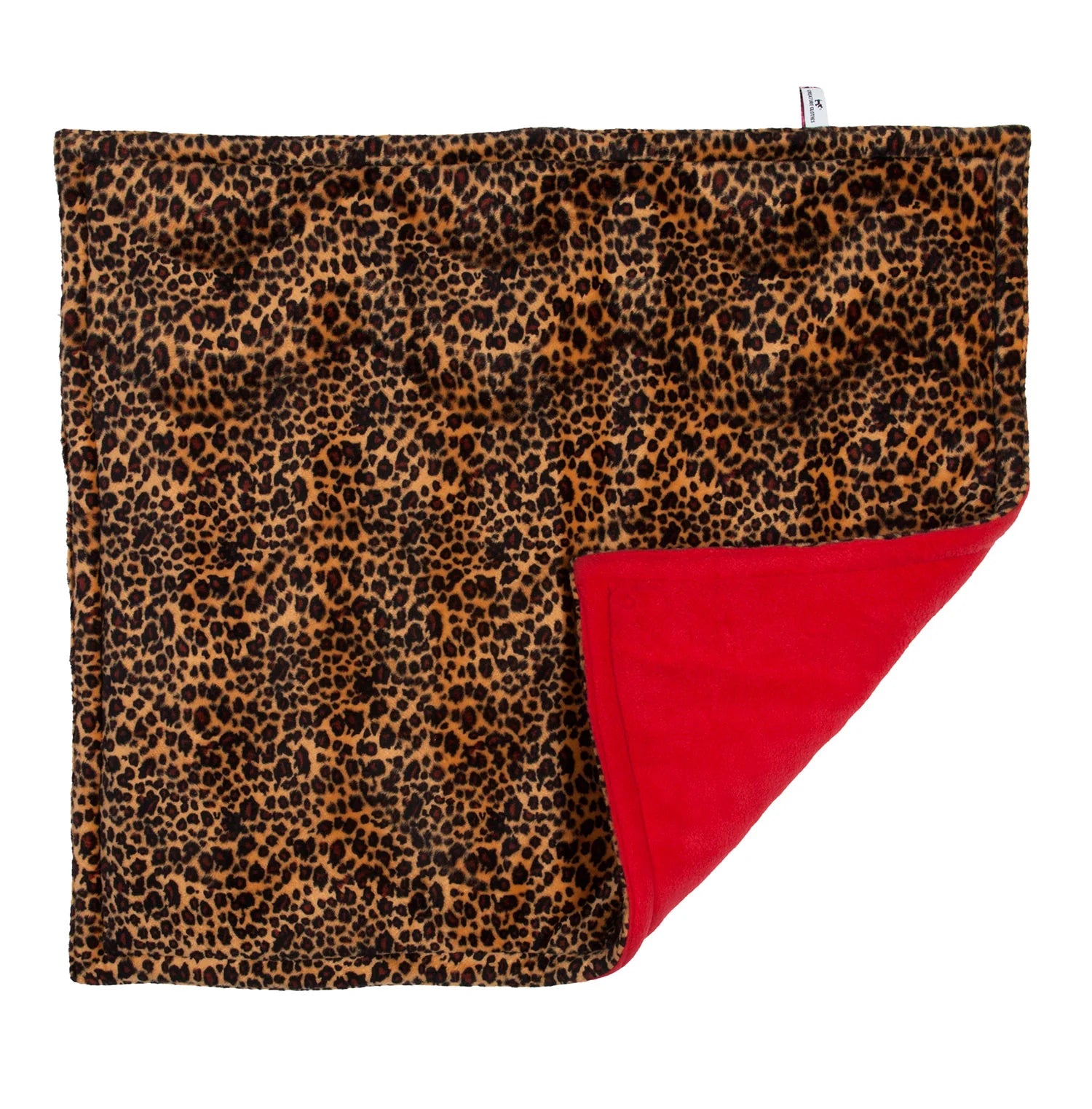 Creature Clothes Padded Dog Blanket in Leopard Faux Fur and Red Fleece