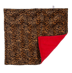 Creature Clothes Padded Dog Blanket in Leopard Faux Fur and Red Fleece