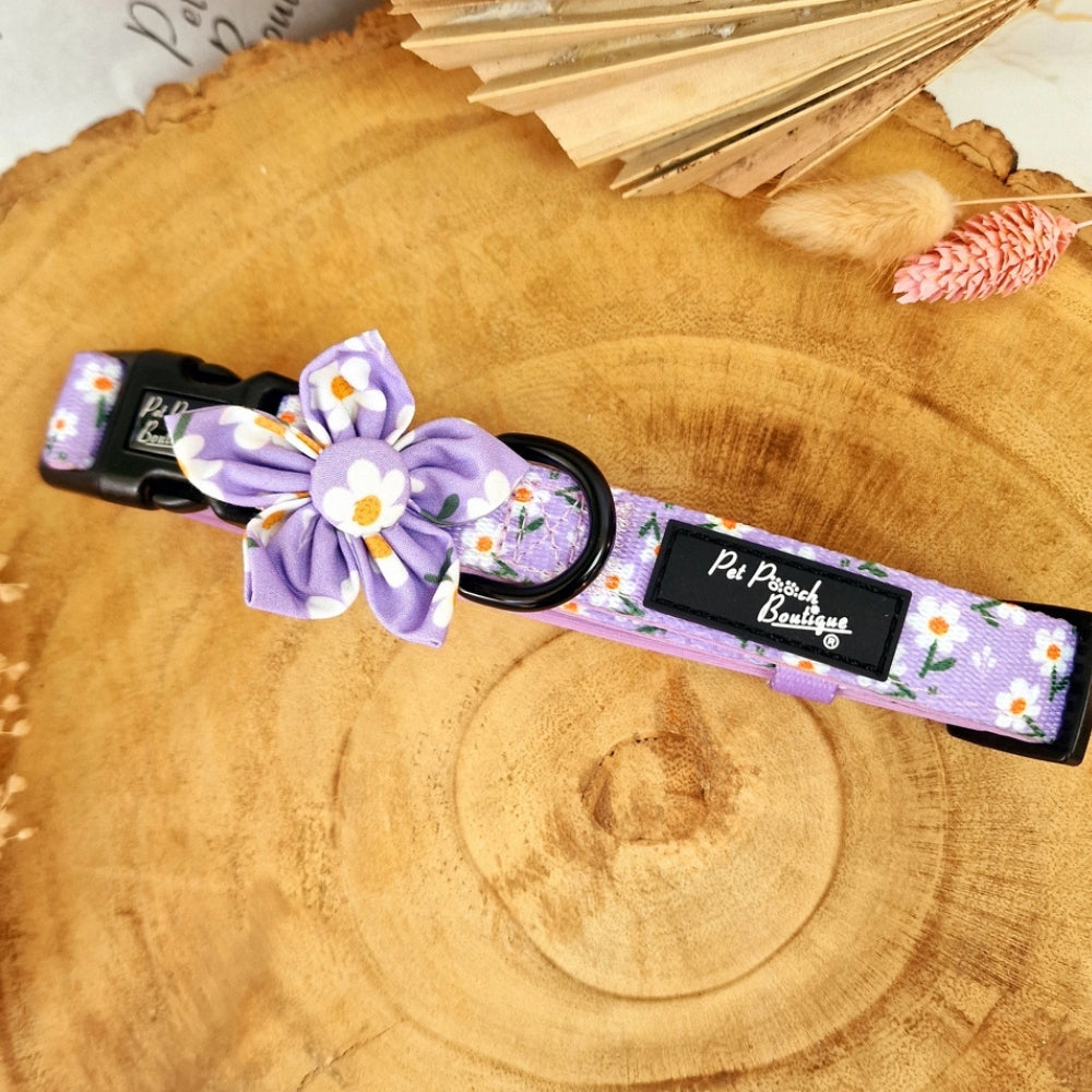 Lucky Little Lavender Daises Dog Collar With Optional Flower Accessory