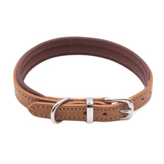 Luxury Padded Leather Dog Collar Tan & Merlot by Dogs & Horses