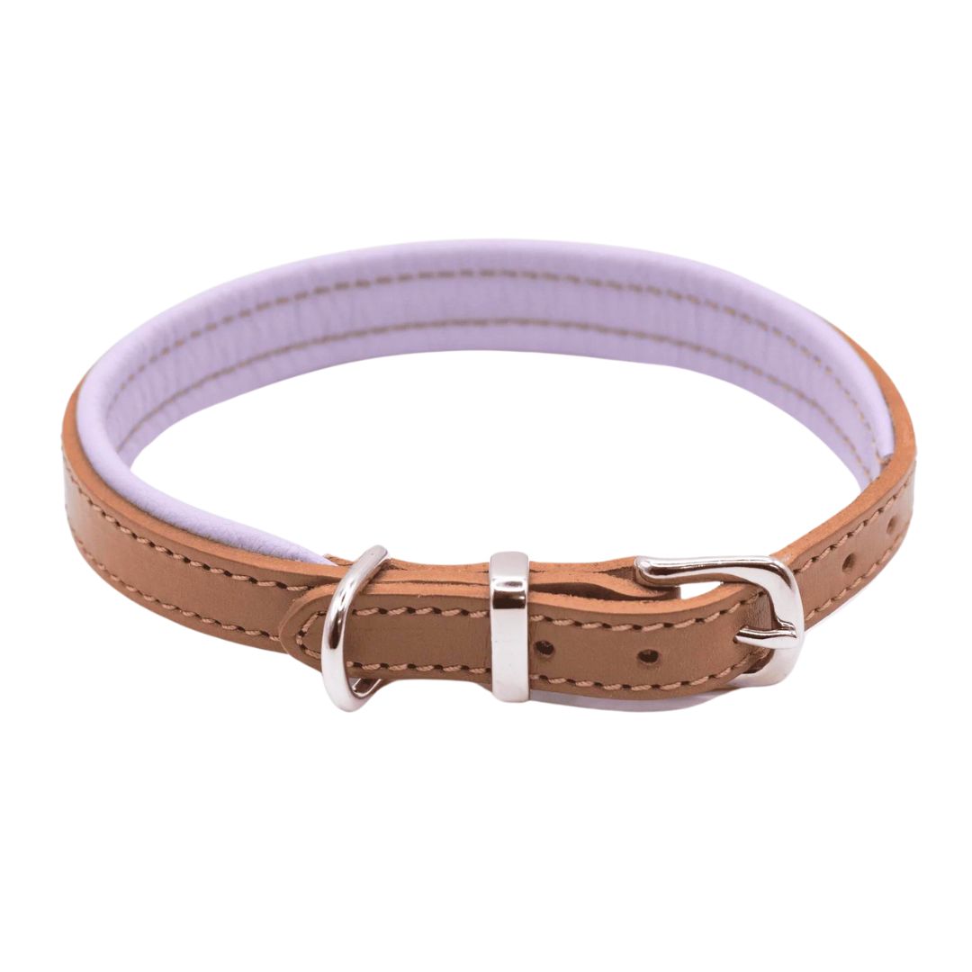 Luxury Tan & Lilac Padded Leather Dog Collar by Dogs & Horses