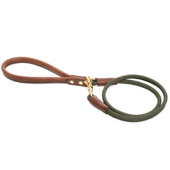 Morston Rolled Leather Dog Lead - Olive