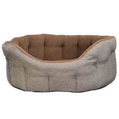 P&L Orkney Tweed Fleece Lined Bolster Bed - Brown