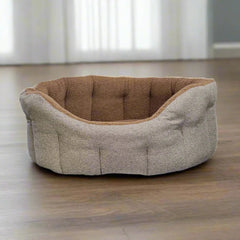 P&L Orkney Tweed Fleece Lined Bolster Bed - Brown