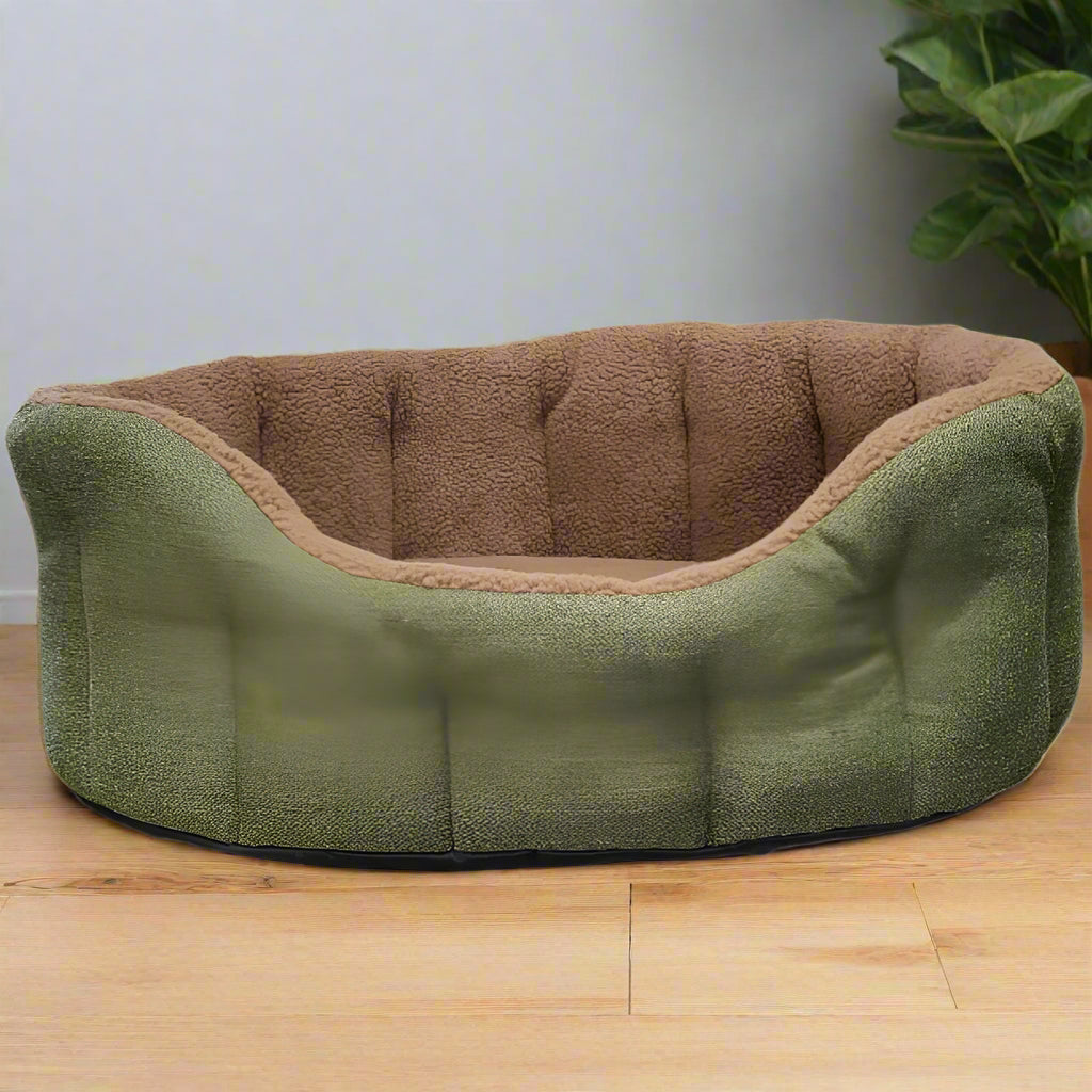 P&L Orkney Tweed Fleece Lined Bolster Bed - Green