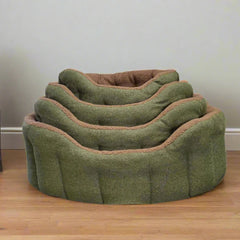 P&L Orkney Tweed Fleece Lined Bolster Bed - Green
