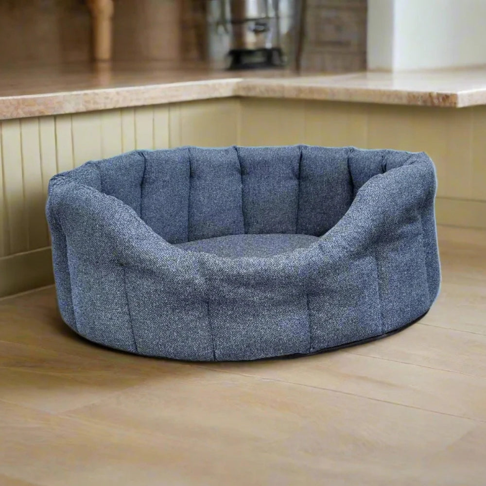 P&L Orkney Tweed Oval Dog Bed - Blue