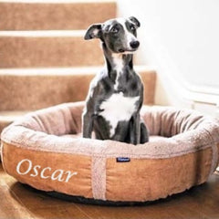 Personalised Caramel Fleece Donut Dog Bed