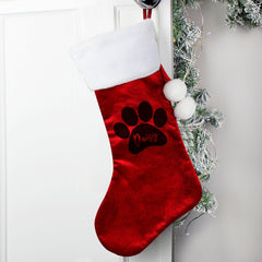 Personalised Paw Print Red Velvet Stocking