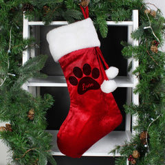 Personalised Paw Print Red Velvet Stocking