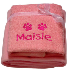 Personalised Towel And Fleece Pet Blanket Gift Set Pink
