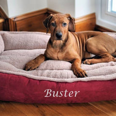 Personalised Winterberry Red Fleece Cradle Dog Bed