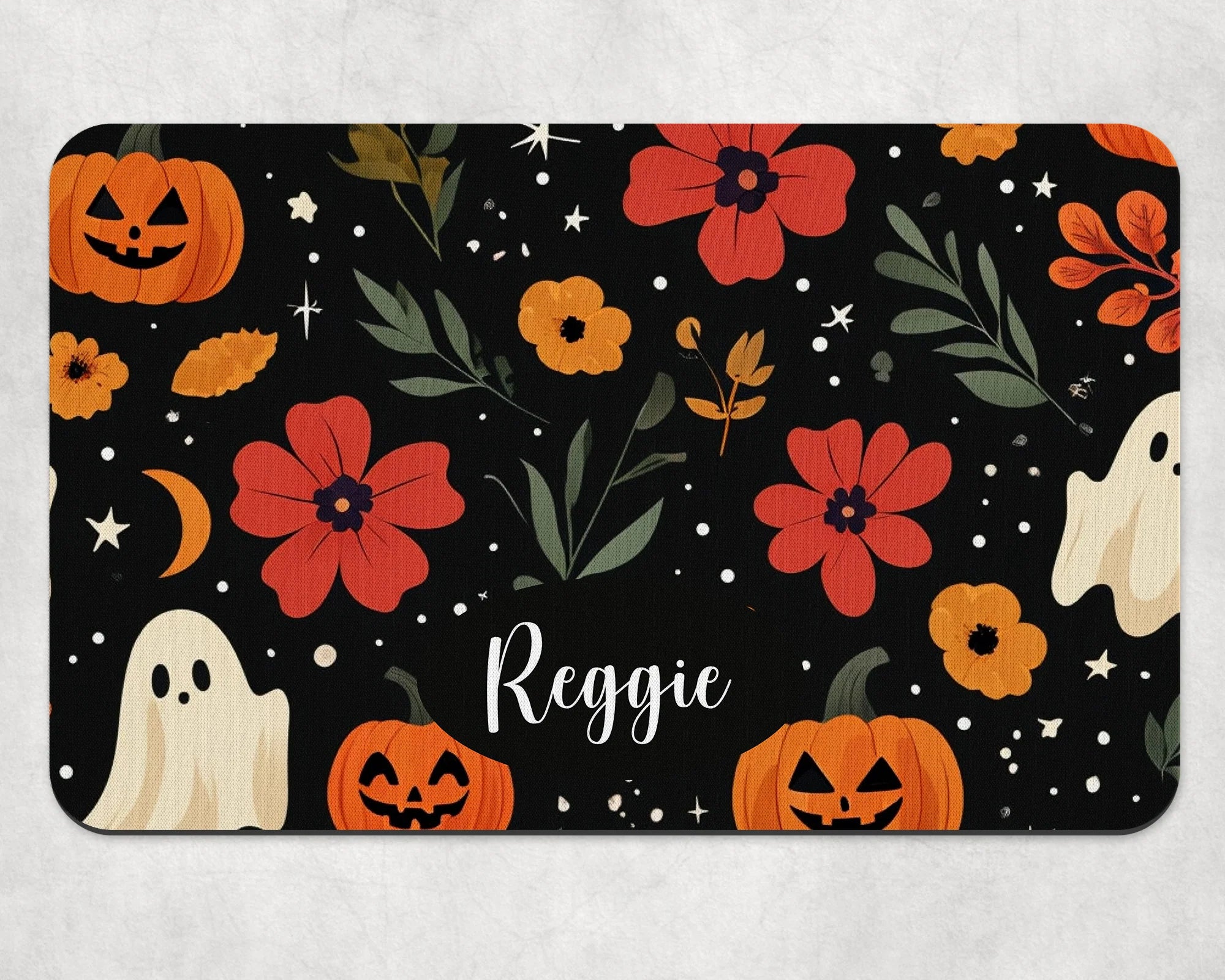 Personalised Black Pumpkins & Ghosts Dog Bowl Placemat