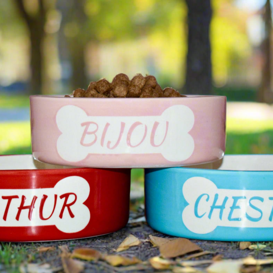 Personalised Ceramic Bone Design Dog Bowls