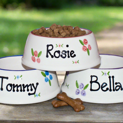 Personalised Ceramic Slanted Roses Dog Bowls