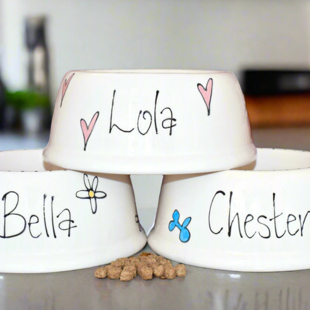 Personalised Ceramic Slanted Whimsical Dog Bowls