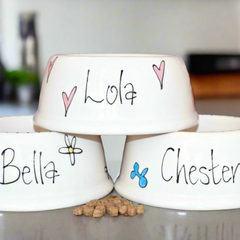 Personalised Ceramic Slanted Whimsical Dog Bowls