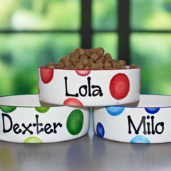 Personalised Ceramic Spotty Dog Bowls