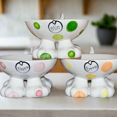 Personalised Ceramic Spotty Dog Legs Bowls