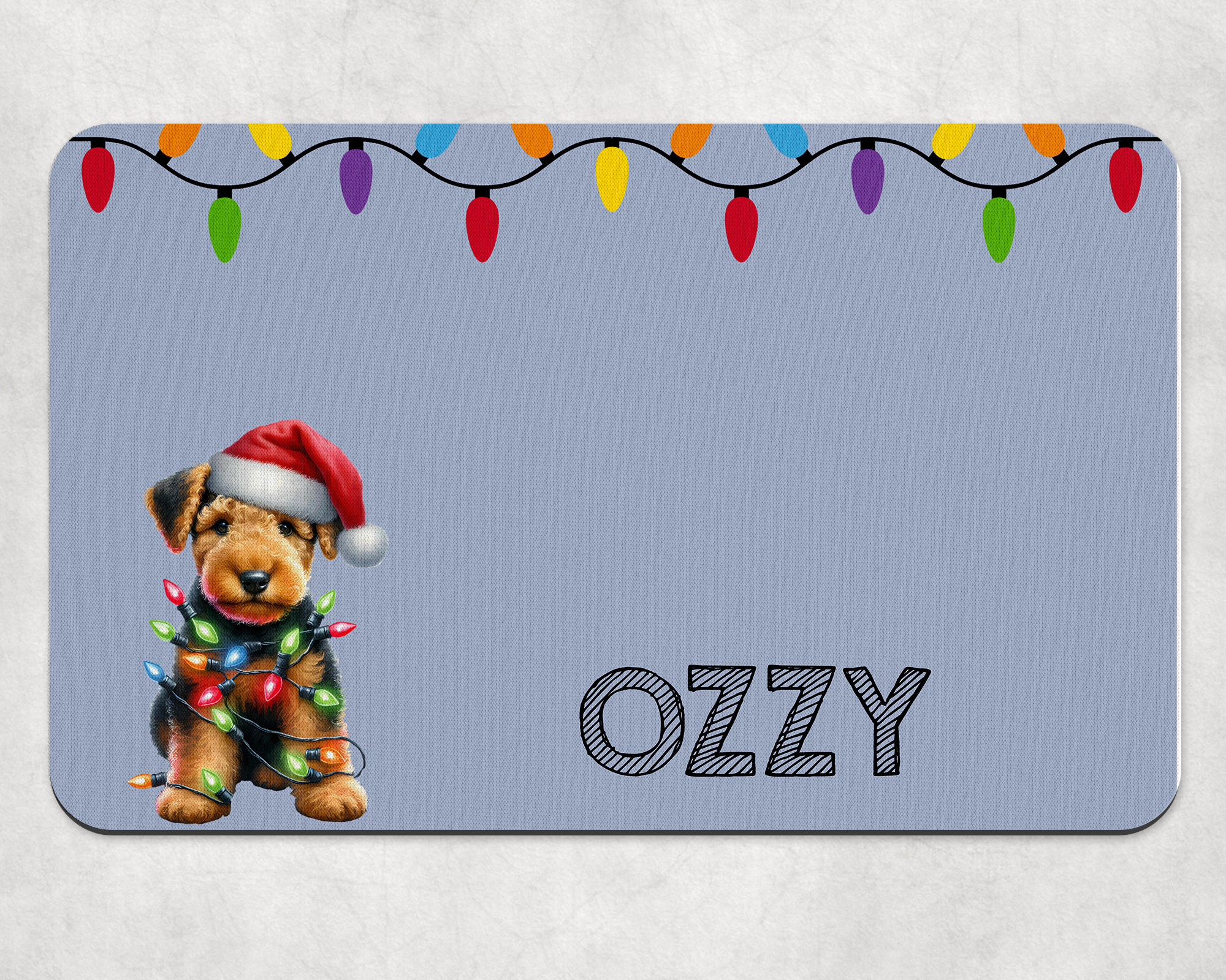 Personalised Christmas Airedale Terrier Dog Bowl Placemat