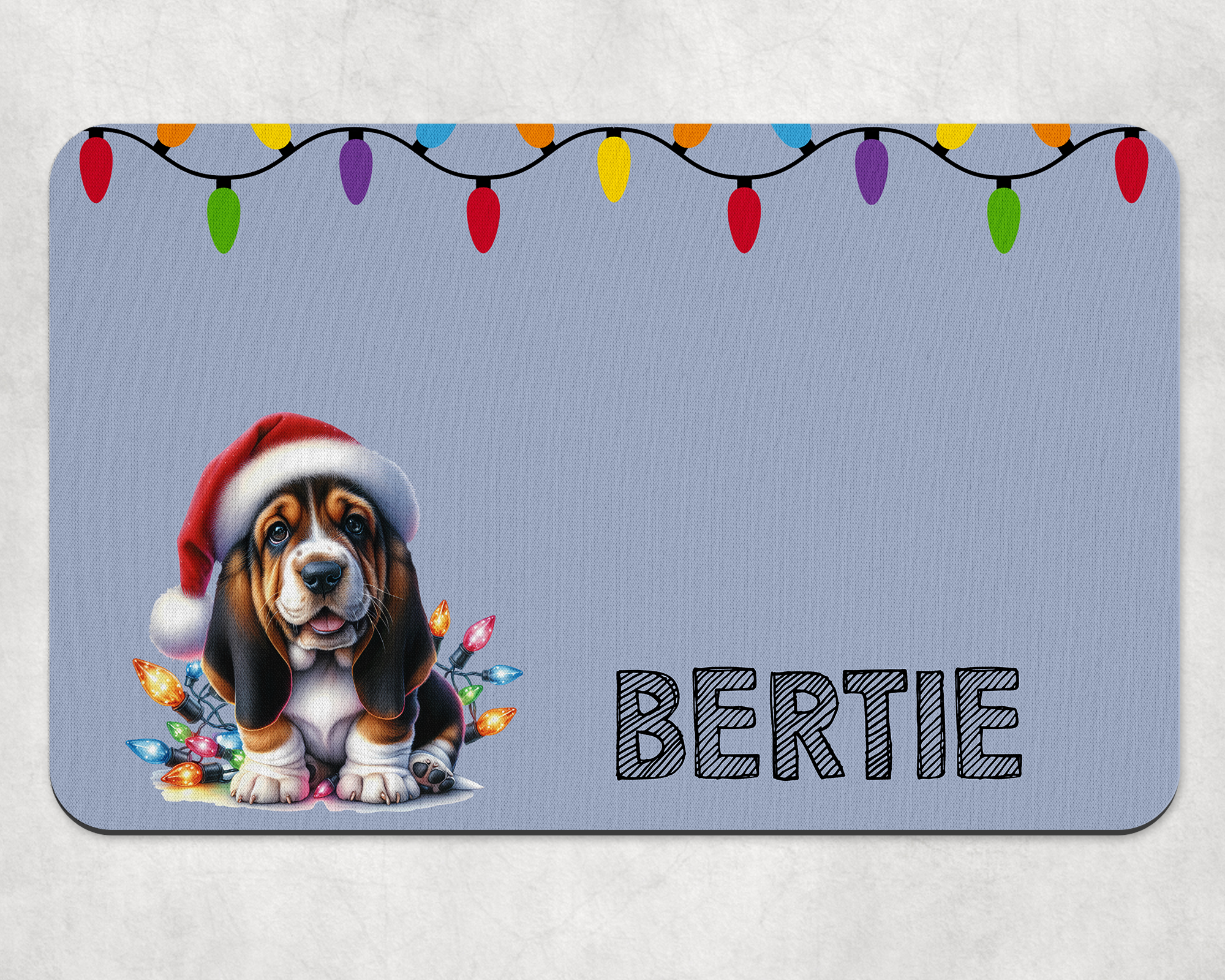 Personalised Christmas Bassett Hound Dog Bowl Placemat