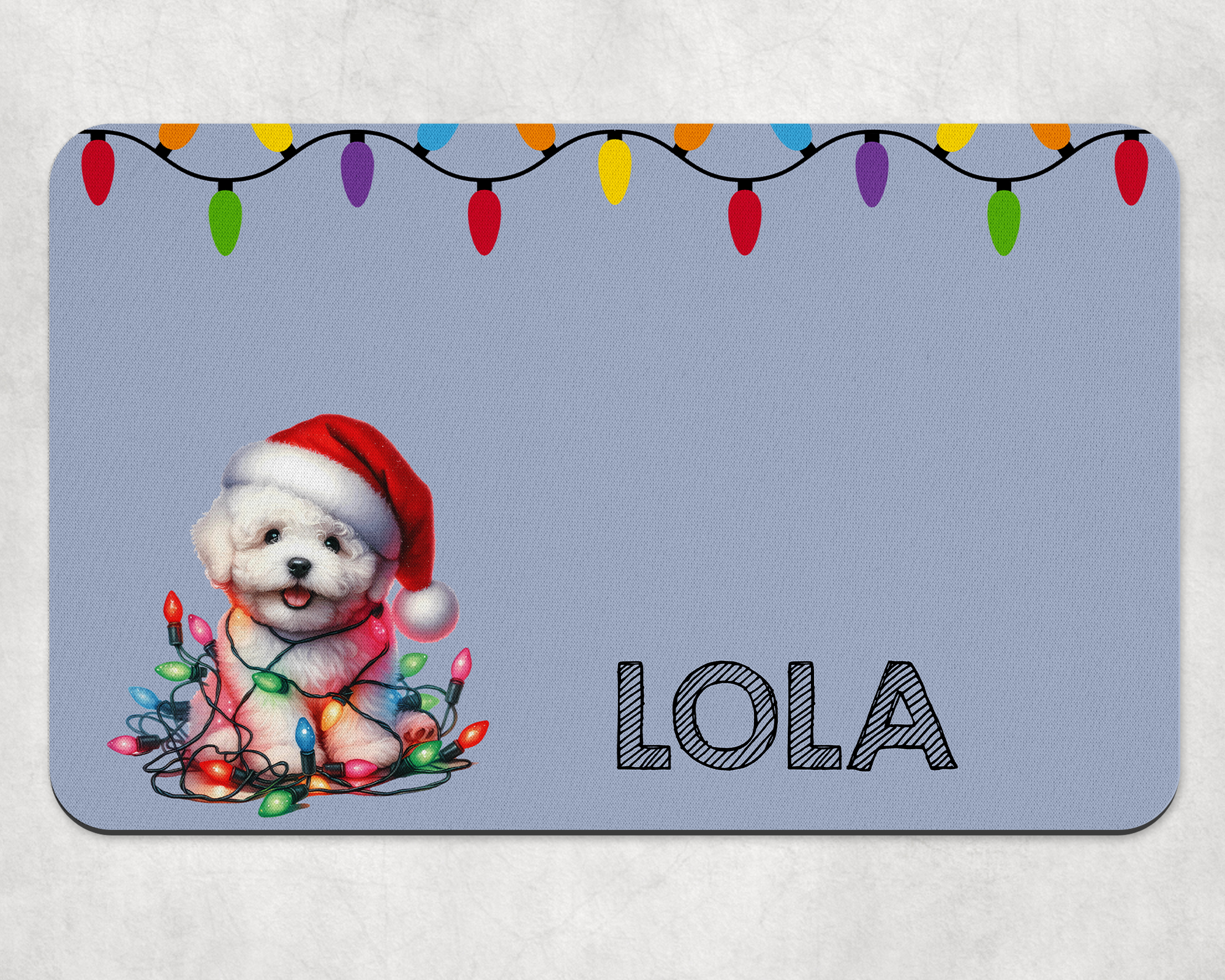 Personalised Christmas Bichon Frisé Dog Bowl Placemat