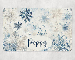 Personalised Christmas Blue Snowflake Dog Bowl Placemat