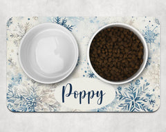 Personalised Christmas Blue Snowflake Dog Bowl Placemat