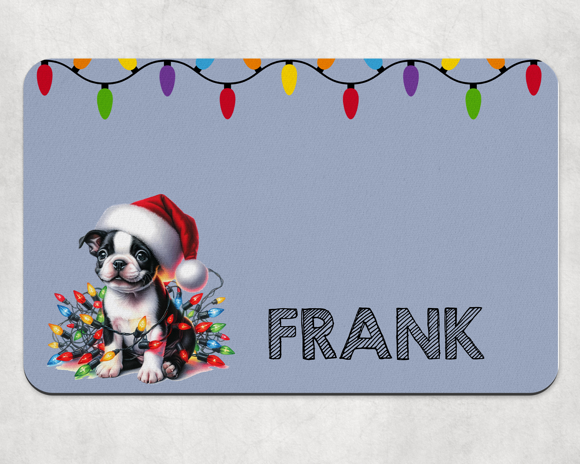 Personalised Christmas Boston Terrier Dog Bowl Placemat