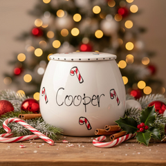 Personalised Christmas Candy Canes Dog Treat Jar
