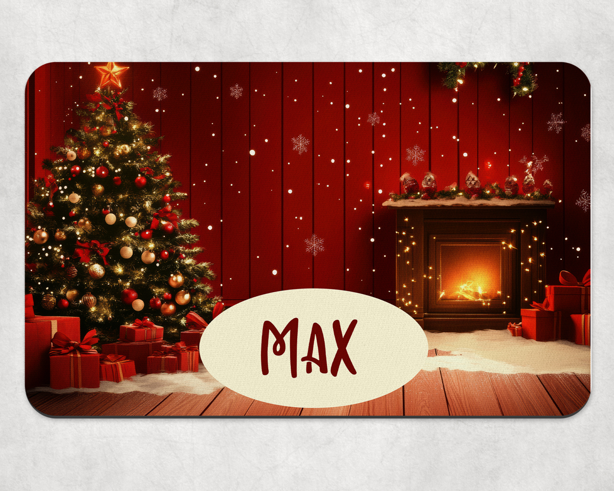 Personalised Christmas Festive Fireplace Dog Bowl Placemat